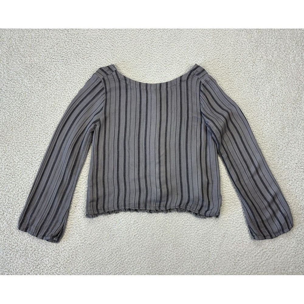 Cloth & Stone Button Back Top Womens Small Linen Blend‎ Striped Raw Fray Hem